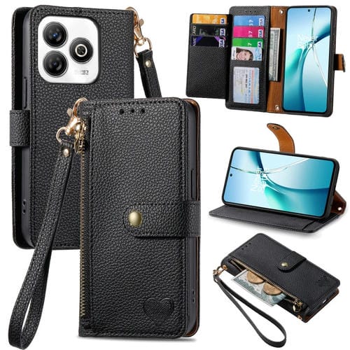 Funda de Cuero con Cordón y Cremallera Love para ZTE Blade A75 4G (Negra)