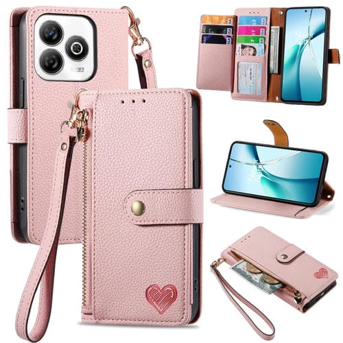 Funda de Cuero con CordĂłn y Cremallera Love para ZTE Blade A75 4G (Rosa)