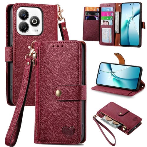Funda de Cuero con Cremallera y Cordón Love para ZTE Blade A75 4G (Roja)