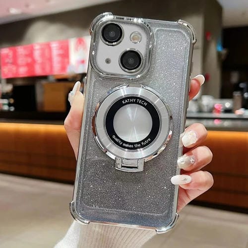Funda para Teléfono iPhone 15 Magsafe con Brillo Degradado y Soporte Invisible (Plateado) - MOVILSTORE