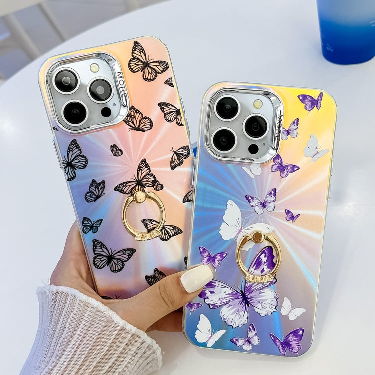 Caja para iPhone 15 con Soporte de Anillo Mariposa Láser de Galvanoplastia (Ab3) - MOVILSTORE