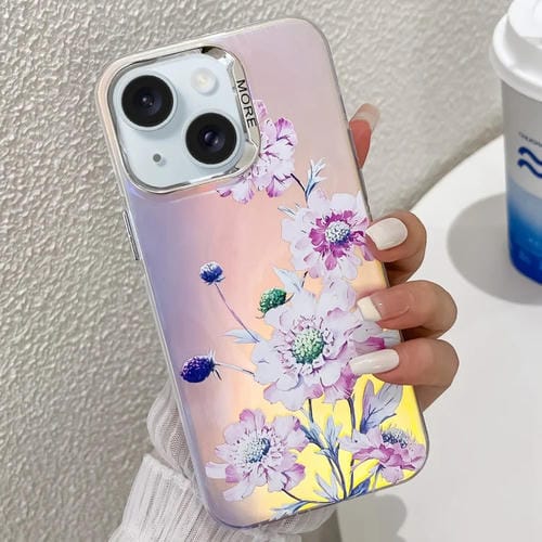 Funda TPU iPhone 15 Zinnia Ah9 Textura Flor Láser Galvanizado - MOVILSTORE