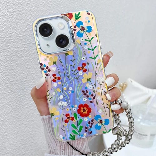 Funda para Teléfono iPhone 15 Flor Láser Galvanizada con Correa para Muñeca (Flor Ah6) - MOVILSTORE