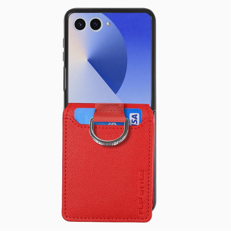Funda tipo cartera con anillo de cuero con textura de lichi para Samsung Galaxy Z Flip7 5G (roja)