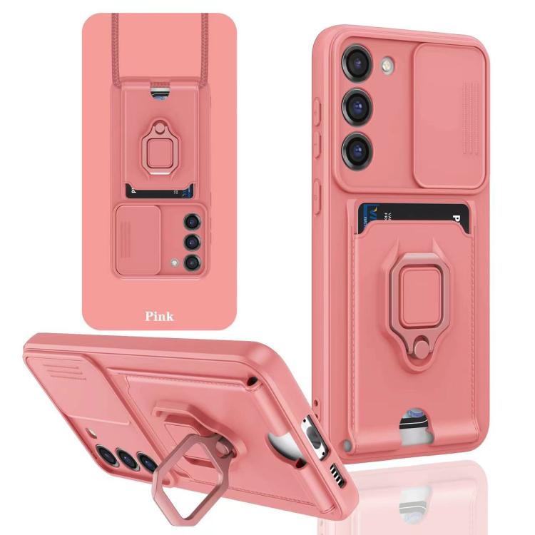 Funda de silicona deslizante con tarjetero magnético para Samsung Galaxy A26 5G (rosa)