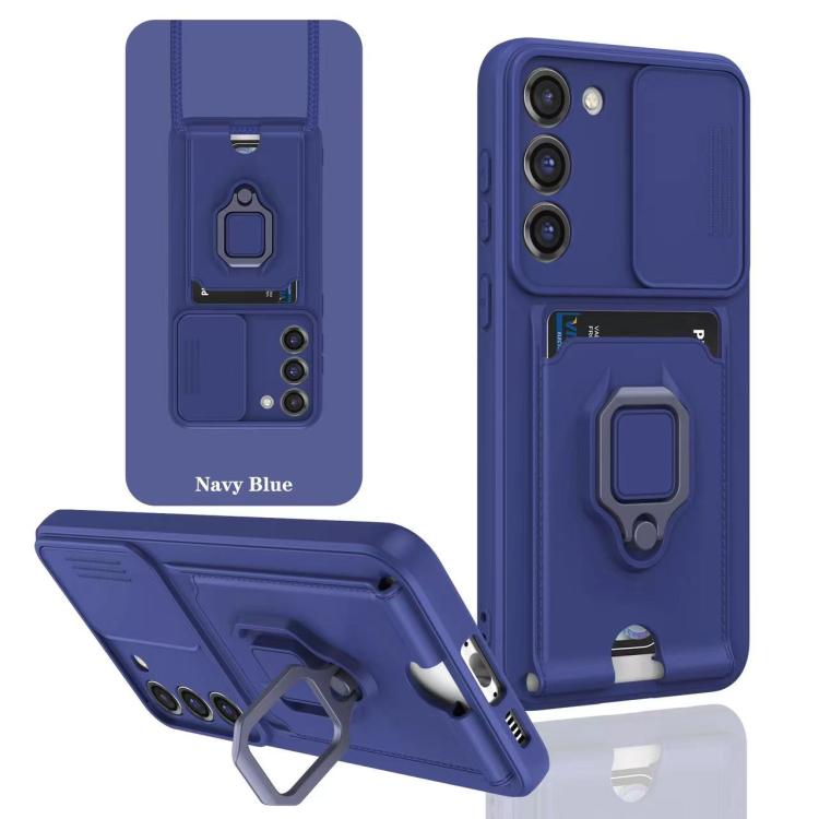 Funda de silicona deslizante con tarjetero magnético para Samsung Galaxy A26 5G (azul marino)