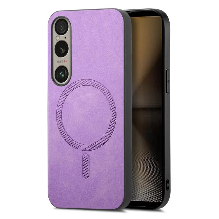 Funda Trasera Magnética de PU para Sony Xperia 1 Vi Retro Magsafe (Morada)