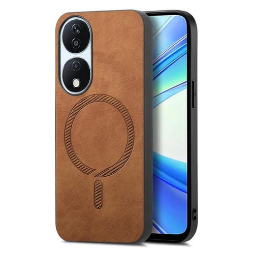 Funda Trasera Magnética de PU para Honor X7B Retro Magsafe (Marrón)