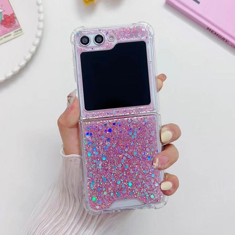 Funda de TPU epoxi con lentejuelas brillantes para Samsung Galaxy Z Flip7 (rosa)