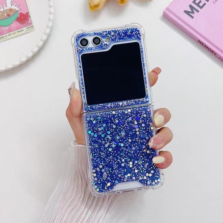Funda de TPU epoxi con lentejuelas brillantes para Samsung Galaxy Z Flip7 (azul)