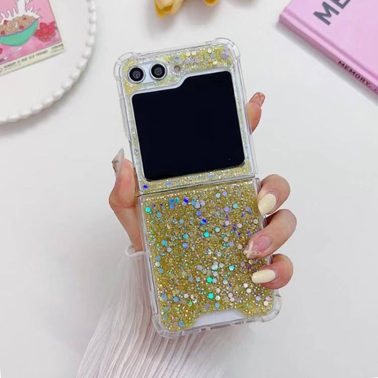 Funda de TPU epoxi con lentejuelas brillantes para Samsung Galaxy Z Flip7 (dorada)