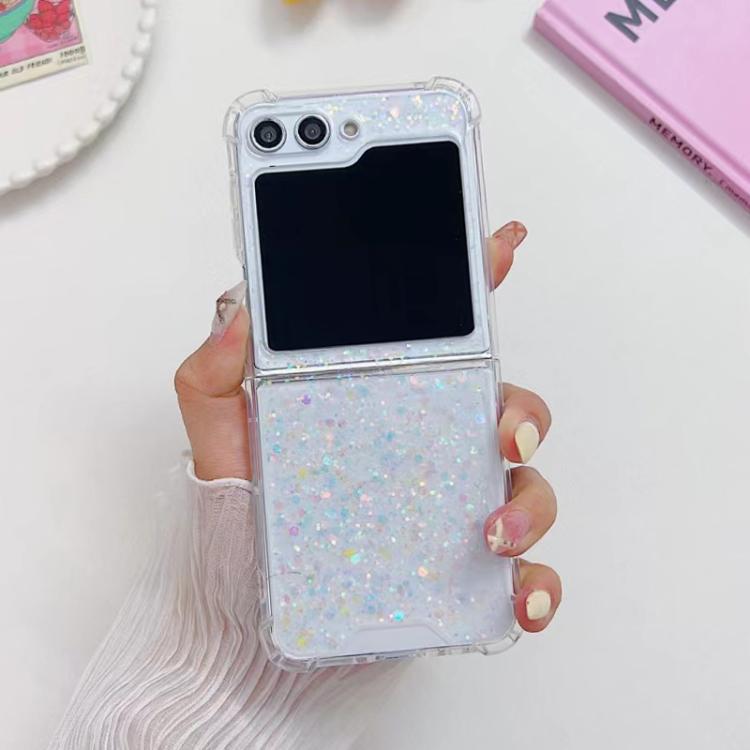 Funda de TPU epoxi con lentejuelas brillantes para Samsung Galaxy Z Flip7 (colorida)