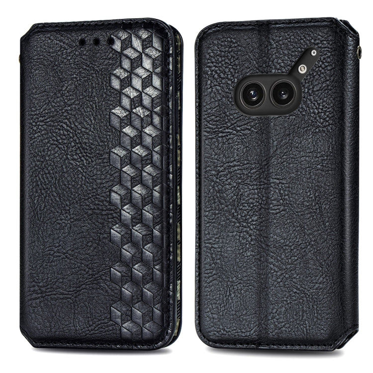 Funda de Cuero Magnética con Cuadrícula Cúbica para Nothing Phone 2A Plus (Negra)