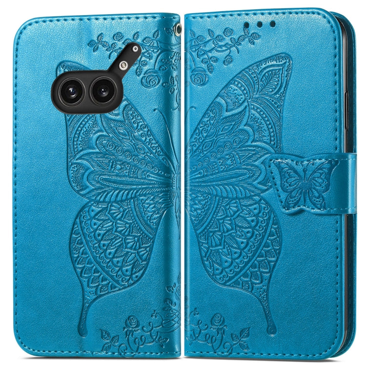 Funda de Cuero con Relieve Mariposa y Flor para Teléfono 2A Plus de For Nothing (Azul)