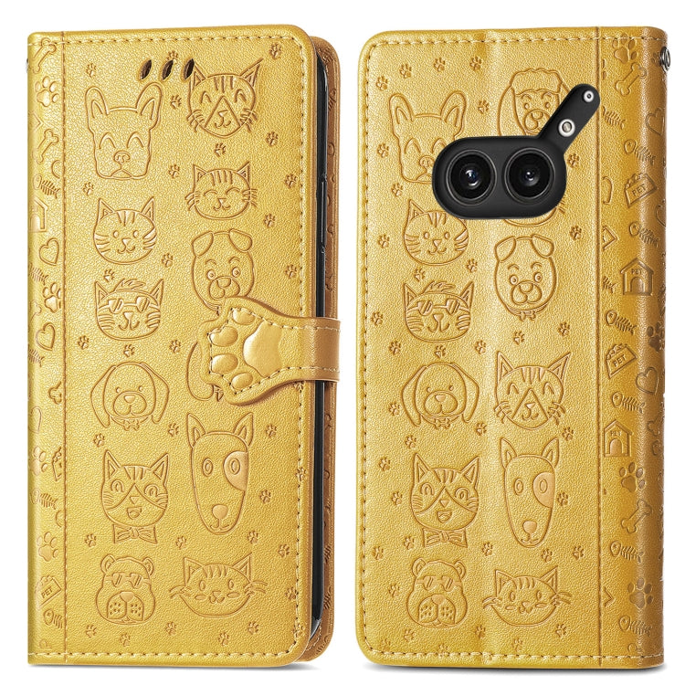 Funda de Piel For Nothing 2A Plus con Relieve de Gato y Perro (Amarilla)