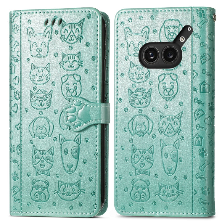 Funda de Piel For Nothing 2A Plus con Relieve de Gato y Perro (Verde)