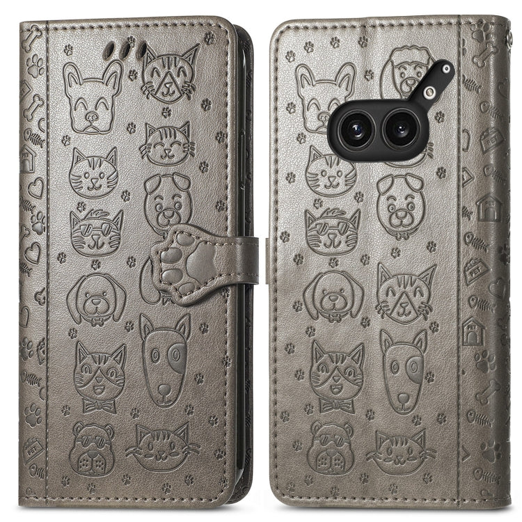Funda de Piel For Nothing 2A Plus con Relieve de Gato y Perro (Gris)