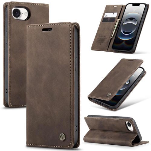 Funda de Cuero Caseme 013 con Tapa Horizontal Multifuncional para iPhone 16E (Café)