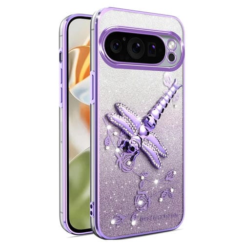 Funda para Teléfono Google Pixel 9 Pro XL con Soporte Libélula 3D Purpurina Degradada (Morado)
