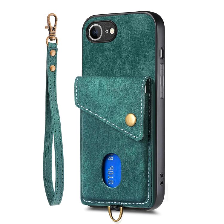 Funda Plegable de Cuero Tipo Billetera para iPhone 16E con Tarjetero y Correa (Verde)