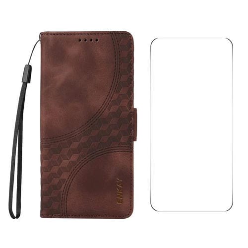 Funda de Cuero con Estampado de Rombos y Estrellas Enkay para Redmi K80 Pro con Película de Pantalla (Marrón)