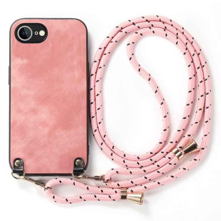 Funda de Cuero Vintage para iPhone 16E con Parte Trasera de Policarbonato y Correa Cruzada (Rosa)