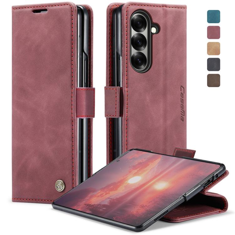 Funda de cuero con tapa horizontal multifuncional CaseMe 013 para Samsung Galaxy Z Fold7 (roja)