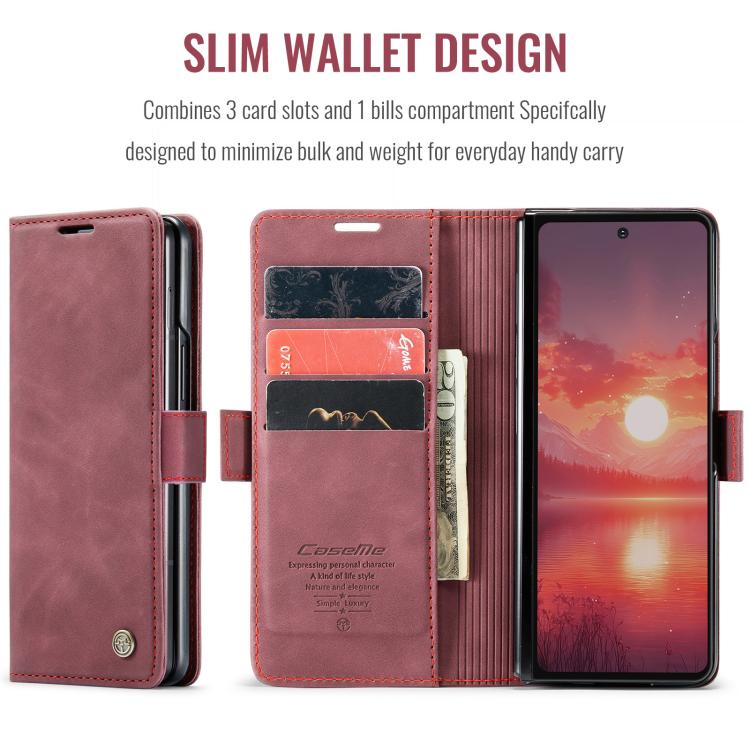 Funda de cuero con tapa horizontal multifuncional CaseMe 013 para Samsung Galaxy Z Fold7 (roja)