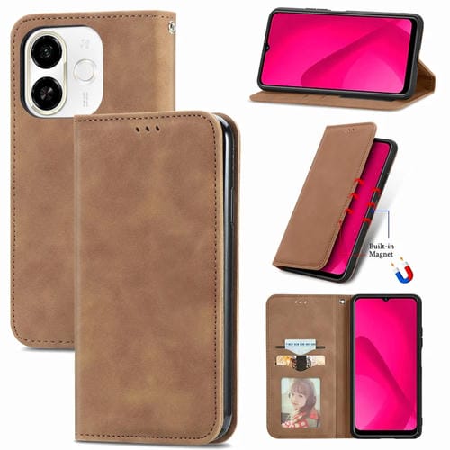 Funda de Cuero Magnética para Tecno Spark 30C 5G con Tacto Retro (Marrón)