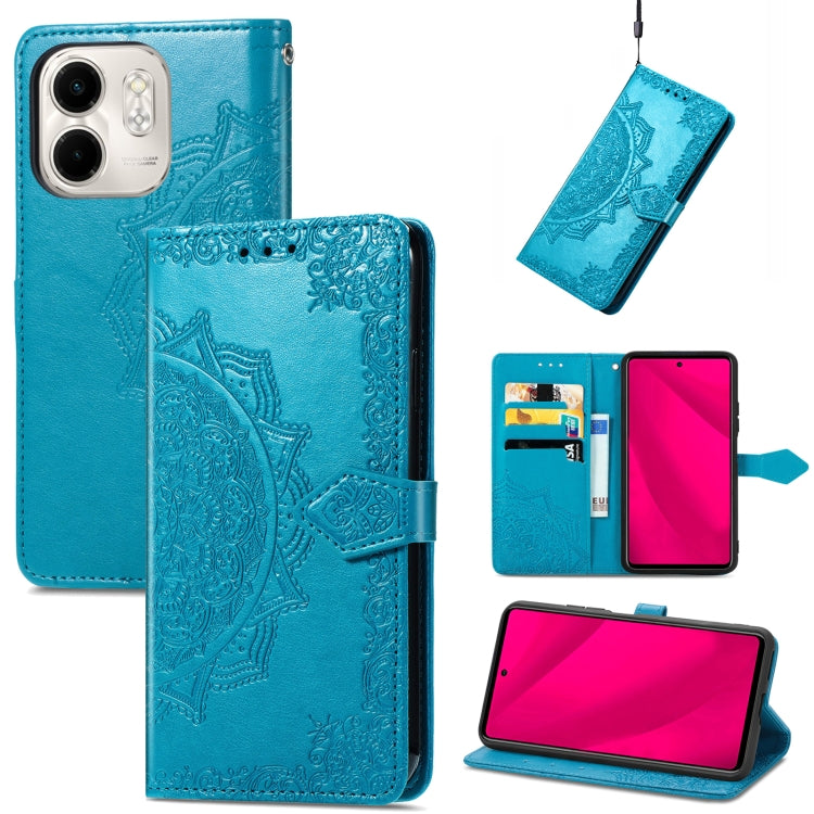 Funda de Cuero con Relieve Flor de Mandala para Infinix Smart 9 (Azul)