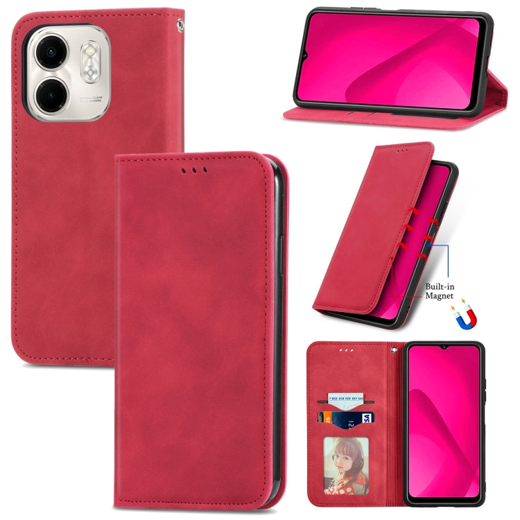 Funda de Cuero con Tapa Magnética para Teléfono Infinix Smart 9 (Rojo)