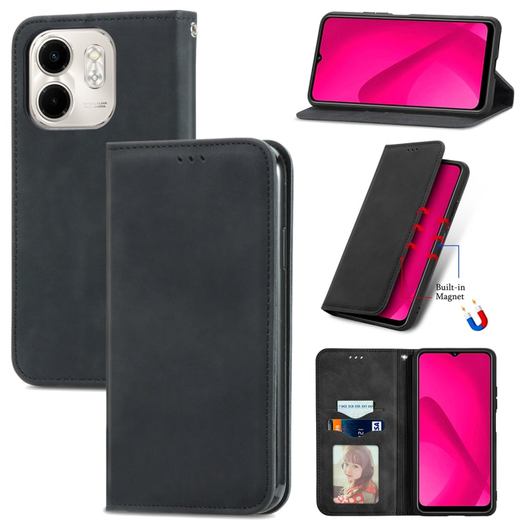 Funda de Cuero con Tapa Magnética y Tacto Retro para Infinix Smart 9 (Negro)