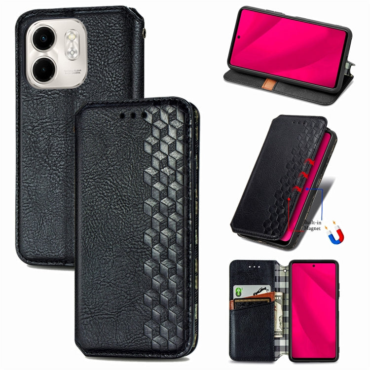 Funda de Cuero Magnética con Rejilla Cúbica para Infinix Smart 9 (Negra)