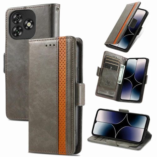 Funda de Cuero con Hebilla Magnética Doble para Teléfono Oukitel C53 Caseneo Splicing (Gris)