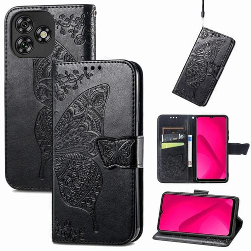 Funda de Cuero con Relieve de Mariposa y Flor para Oukitel C53 (Negro)