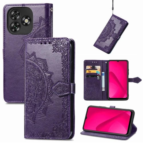 Funda de Cuero con Relieve Flor de Mandala para Teléfono Oukitel C53 (Morado)