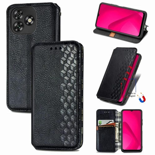 Funda de Cuero MagnĂ©tica con Diseño de CuadrĂcula CĂșbica para Oukitel C53 (Negra)