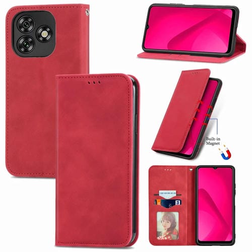 Funda de Cuero con Tapa Magnética para Oukitel C53 (Rojo)