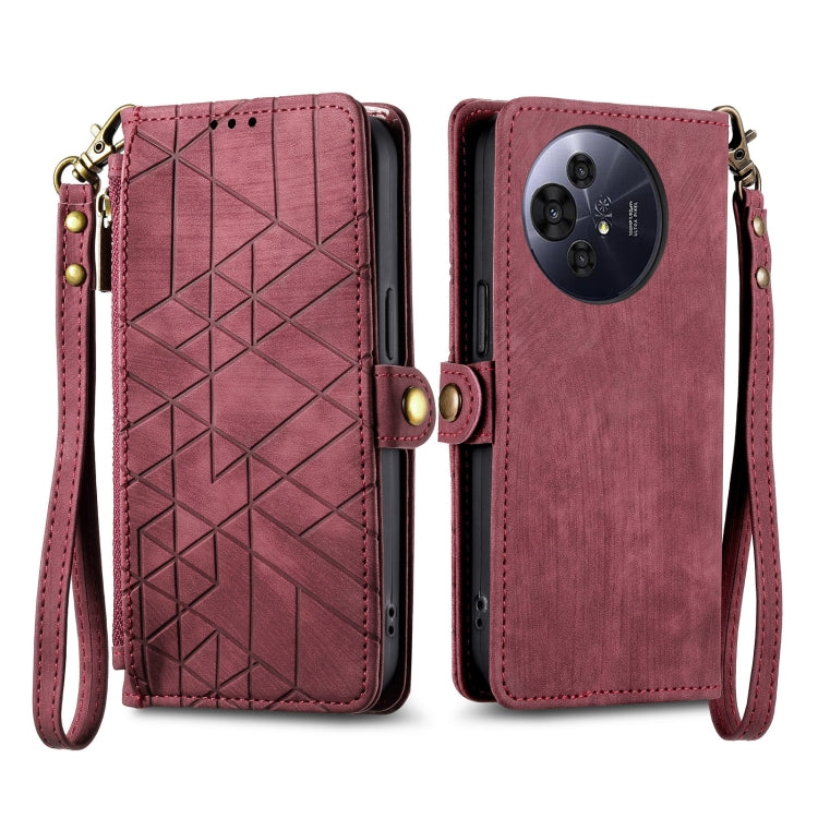 Funda de Cuero Nxtpaper para TCL 50 Pro con Hebilla Lateral y Cremallera Geométrica (Rojo)