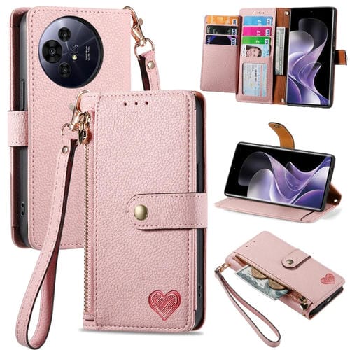 Funda de Cuero Nxtpaper Love para TCL 50 Pro con Cordón y Cremallera (Rosa)