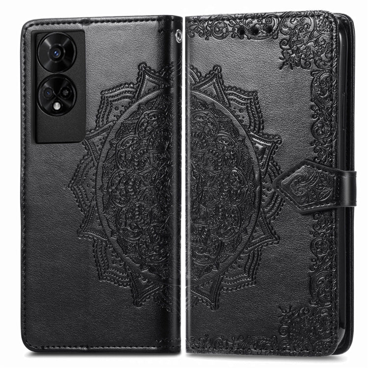 Funda de Cuero con Relieve de Flor de Mandala para Teléfono TCL 50 5G (Negro)