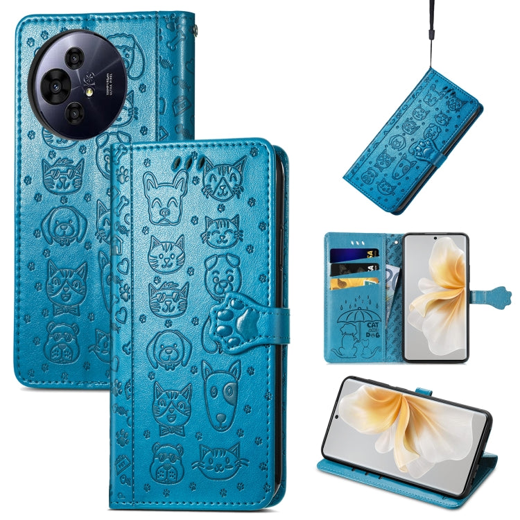 Funda de Cuero Nxtpaper con Relieve de Gato y Perro para TCL 50 Pro (Azul)