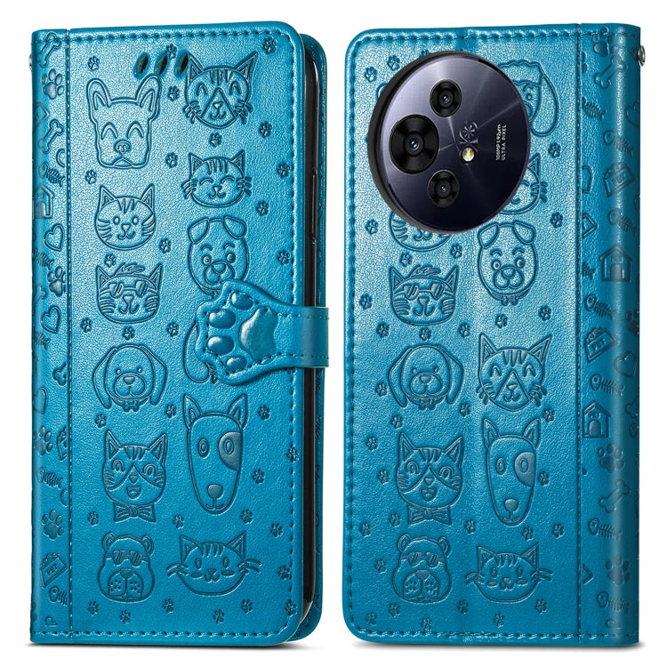 Funda de Cuero Nxtpaper con Relieve de Gato y Perro para TCL 50 Pro (Azul)