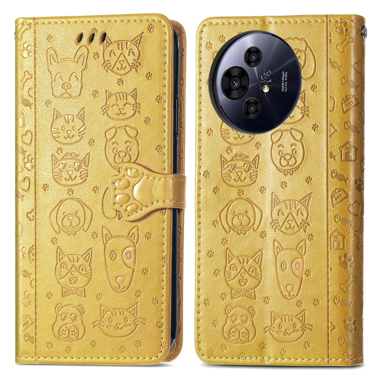 Funda de Cuero Nxtpaper con Relieve de Gato y Perro para TCL 50 Pro (Amarillo)