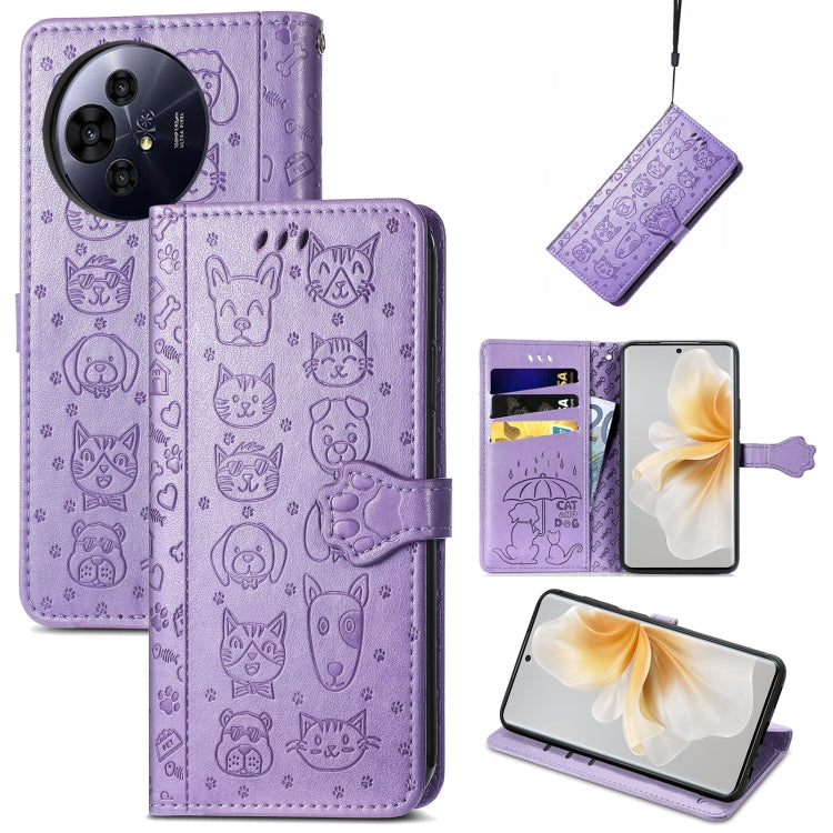 Funda de Cuero Nxtpaper con Relieve de Gato y Perro para TCL 50 Pro (Morado)