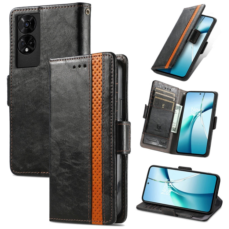 Funda de Cuero Caseneo Splicing con Hebilla Magnética Doble para TCL 50 5G (Negra)