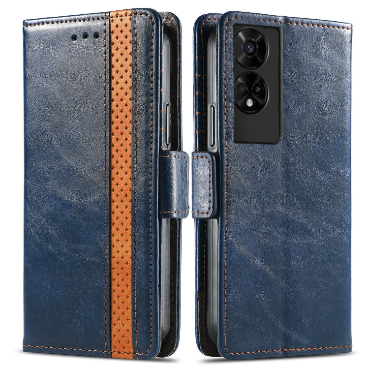 Funda de Cuero Caseneo Splicing para Teléfono TCL 50 5G con Hebilla Magnética Doble (Azul)