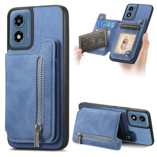 Funda para Teléfono con Tarjetero y Cremallera Retro Magsafe para Motorola Moto G 5G (2024) (Azul)