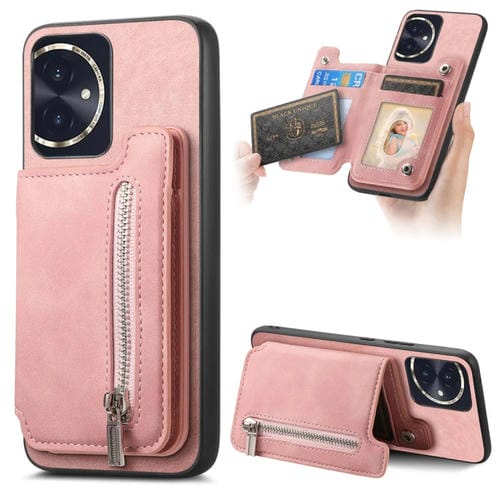 Funda para Teléfono Honor 100 con Cremallera Magsafe, Tarjetero y Cartera (Rosa)