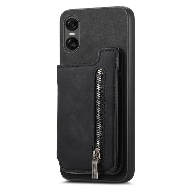Funda para Teléfono Sony Xperia 10 Vi con Cremallera, Tarjetero y Bolsillo (Negro)